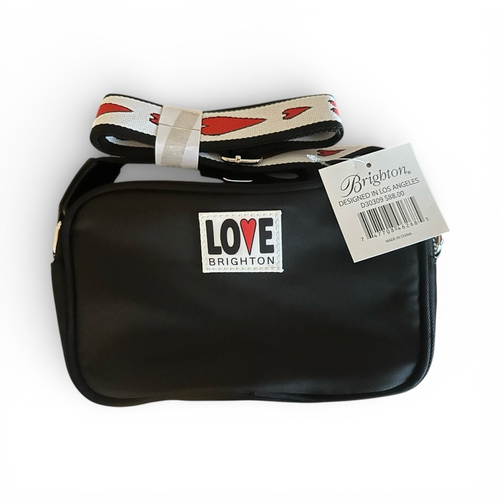 Brighton Black Bag with Red and White Heart Strap